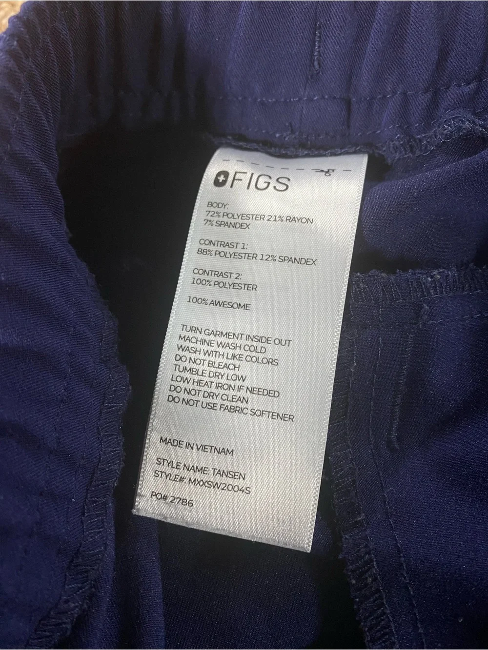 Figs Tansen Jogger Scrub Pants Mens Large Short Blue Technical Drawstring L/S